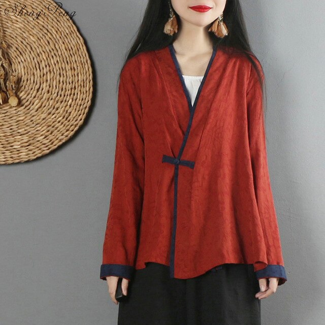 Traditional chinese shirt blouse women female oriental cheongsam top cardigan linen Chinese tradtional clothing V1476