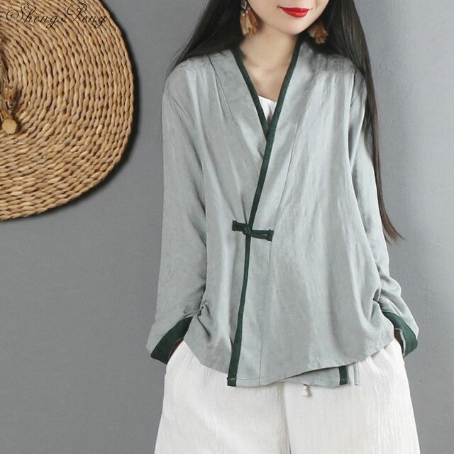Traditional chinese shirt blouse women female oriental cheongsam top cardigan linen Chinese tradtional clothing V1476