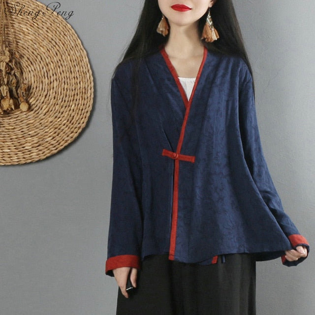 Traditional chinese shirt blouse women female oriental cheongsam top cardigan linen Chinese tradtional clothing V1476