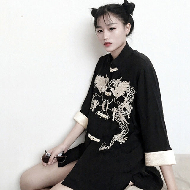 Tangsuit Chinese Style Shirt Dragon Traditional Chinese Clothing for Women Vintage Party Fashion Jacket Wushu Hanfu Embroidery