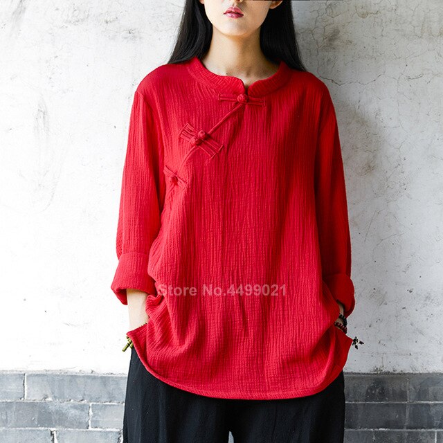 Liziqi Traditional Chinese Tops Trousers Cotton Linen Ancient Tang Suit Hanfu T-shirt Casual Full Sleeve Breathable Clothing