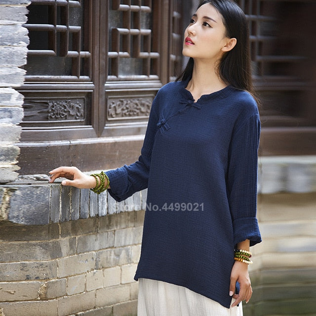 Liziqi Traditional Chinese Tops Trousers Cotton Linen Ancient Tang Suit Hanfu T-shirt Casual Full Sleeve Breathable Clothing