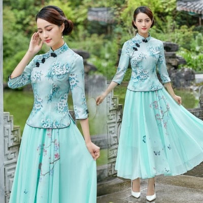 SHENG COCO Satin Silk China Shirts Cheongsam Style Traditional Chinese Clothing For Women Printing Qipao Tops Vetement Female