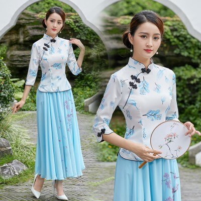 SHENG COCO Satin Silk China Shirts Cheongsam Style Traditional Chinese Clothing For Women Printing Qipao Tops Vetement Female