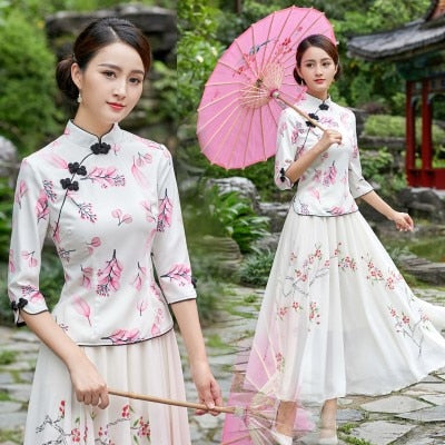 SHENG COCO Satin Silk China Shirts Cheongsam Style Traditional Chinese Clothing For Women Printing Qipao Tops Vetement Female