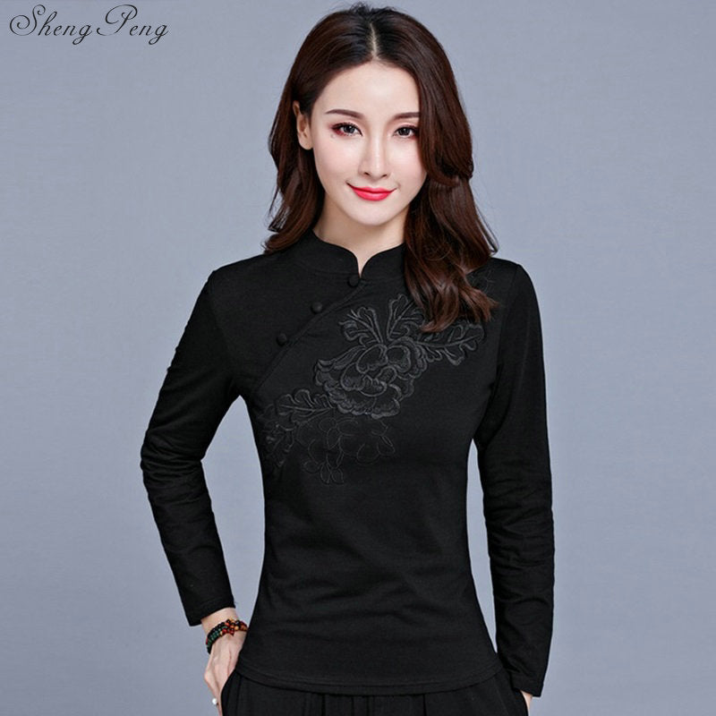 Cheongsam top traditional chinese clothing women tops womens long sleeve tops V1135