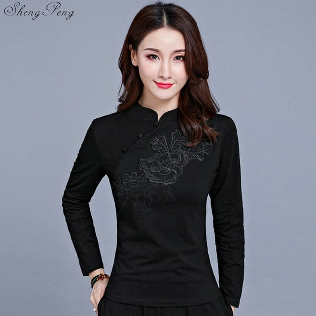 Cheongsam top traditional chinese clothing women tops womens long sleeve tops V1135