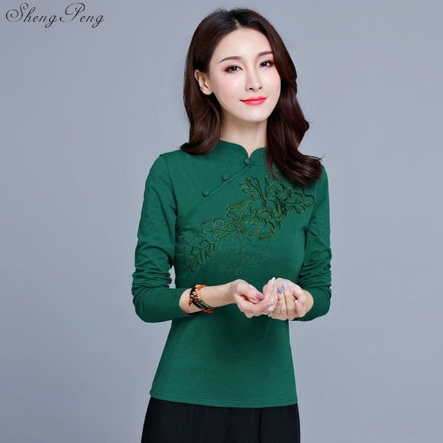 Cheongsam top traditional chinese clothing women tops womens long sleeve tops V1135