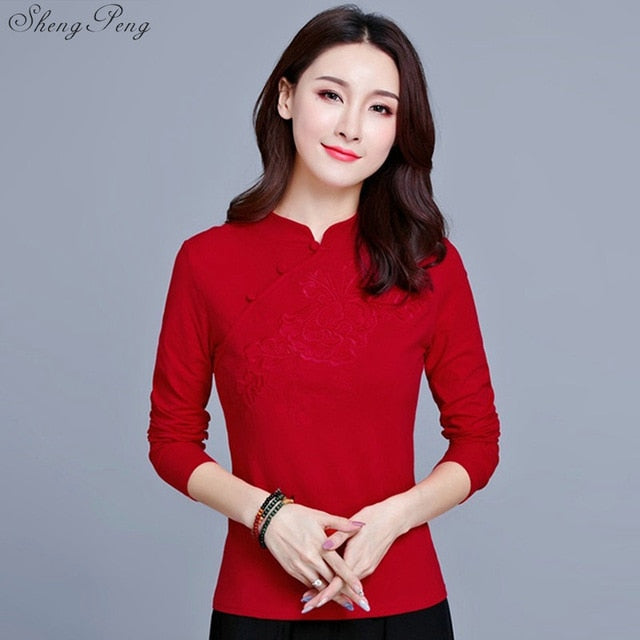 Cheongsam top traditional chinese clothing women tops womens long sleeve tops V1135