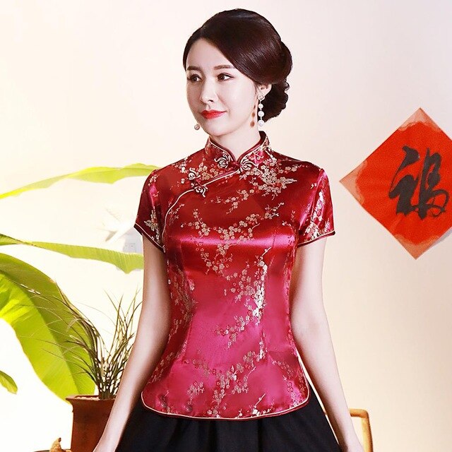 Vintage Flower Women Chinese Traditional Satin Blouse Summer Sexy Shirt Novelty Dragon Clothing Tops Plus Size 3XL 4XL