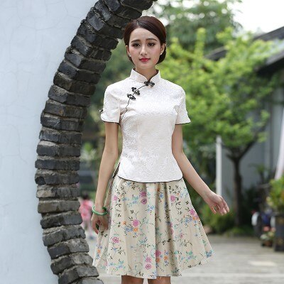 Sheng Coco Black China Blouse Women Traditional Chinese Shirt Clothing Chinese Jacquard Cotton Cheongsam Shirt Flower Buckle Top