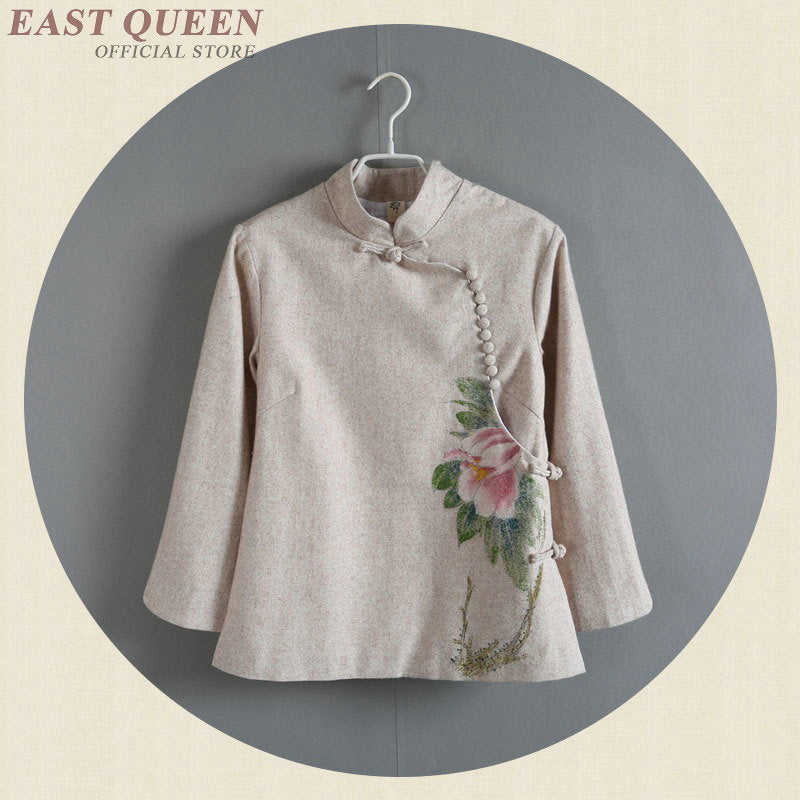 Chinese shirt women traditional chinese clothing Linen shirt women linen clothes mandarin collar cheongsam top shirt AA4155