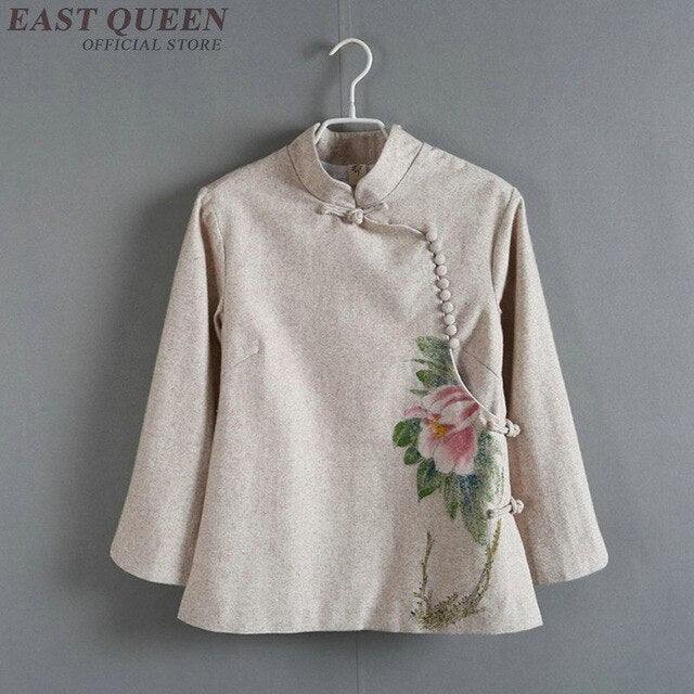 Chinese shirt women traditional chinese clothing Linen shirt women linen clothes mandarin collar cheongsam top shirt AA4155