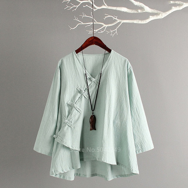 Traditional Chinese Clothing Women Hanfu Linen Shirt Oriental Top Yoga Sets Blouse Loos Wide Leg Pants Trousers Kung Fu Uniform