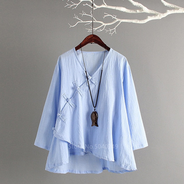 Traditional Chinese Clothing Women Hanfu Linen Shirt Oriental Top Yoga Sets Blouse Loos Wide Leg Pants Trousers Kung Fu Uniform