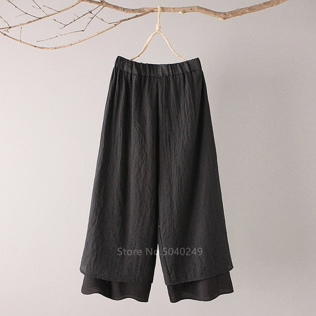 Traditional Chinese Clothing Women Hanfu Linen Shirt Oriental Top Yoga Sets Blouse Loos Wide Leg Pants Trousers Kung Fu Uniform