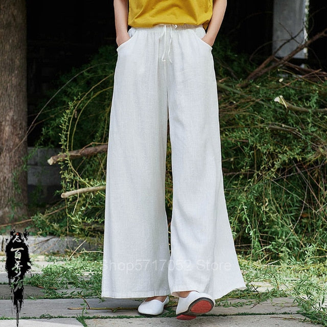 Chinese Pants Kung Fu Cotton Tai Chi Traditional Clothing Women Tang Suit Loose Pants Linen Soft Uniform Pocket Top Yoga Hanfu