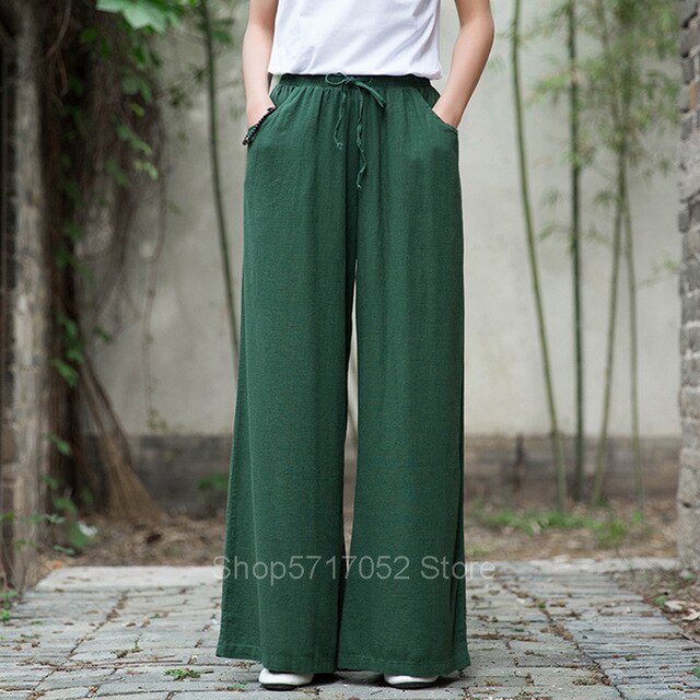 Chinese Pants Kung Fu Cotton Tai Chi Traditional Clothing Women Tang Suit Loose Pants Linen Soft Uniform Pocket Top Yoga Hanfu
