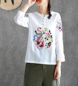 2020 chinese traditional clothing for women cheongsam top shirt female cotton and linen mandarin collar embroidery blouses