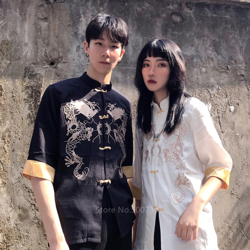 Tang Suit Vintage Dragon Kung Fu Traditional Chinese Clothing for Men Women Jacket Chinese Top Hanfu Male Shirts Blouse Party