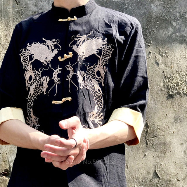 Tang Suit Vintage Dragon Kung Fu Traditional Chinese Clothing for Men Women Jacket Chinese Top Hanfu Male Shirts Blouse Party