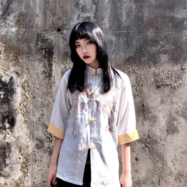 Tang Suit Vintage Dragon Kung Fu Traditional Chinese Clothing for Men Women Jacket Chinese Top Hanfu Male Shirts Blouse Party