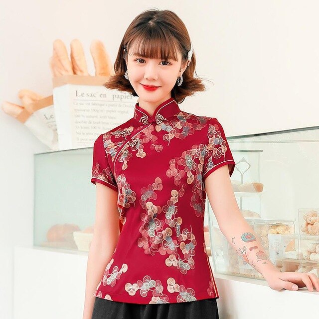 Traditional Chinese Print Flower Women Tang Coat Tops Sexy Slim Shirt Soft Green Satin Blouse Vintage Classic Clothing Plus Size