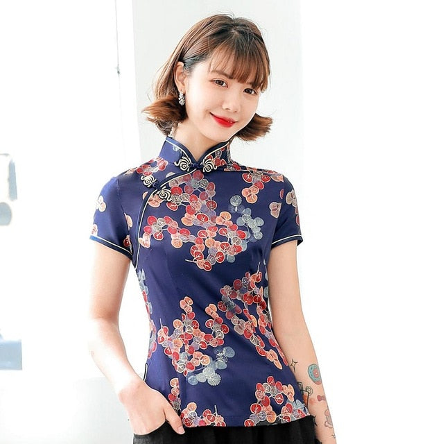 Traditional Chinese Print Flower Women Tang Coat Tops Sexy Slim Shirt Soft Green Satin Blouse Vintage Classic Clothing Plus Size