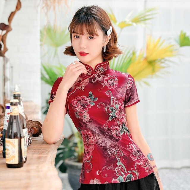Traditional Chinese Print Flower Women Tang Coat Tops Sexy Slim Shirt Soft Green Satin Blouse Vintage Classic Clothing Plus Size